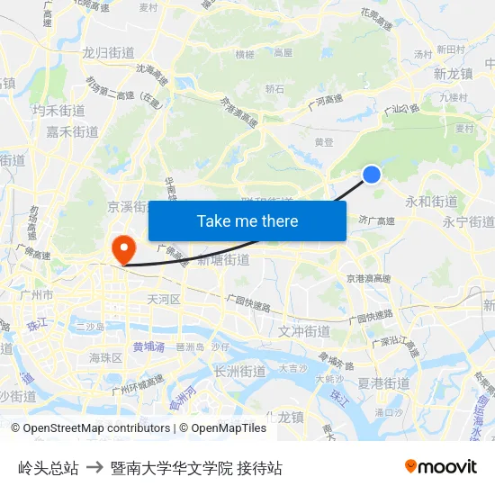 岭头总站 to 暨南大学华文学院 接待站 map