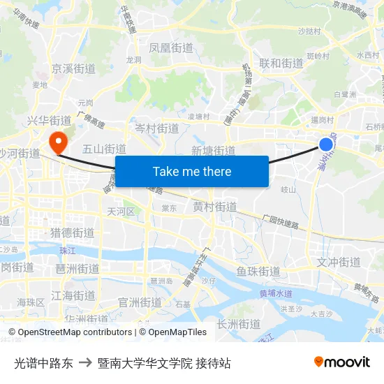 光谱中路东 to 暨南大学华文学院 接待站 map