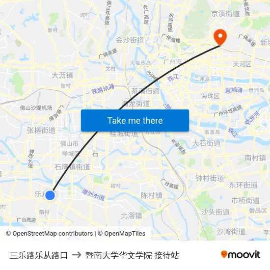 三乐路乐从路口 to 暨南大学华文学院 接待站 map