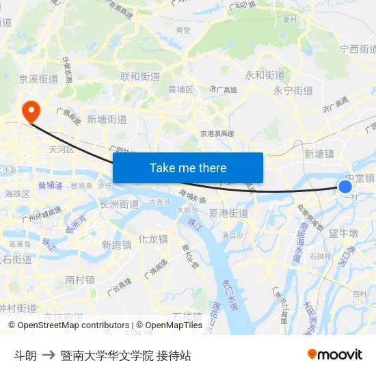 斗朗 to 暨南大学华文学院 接待站 map