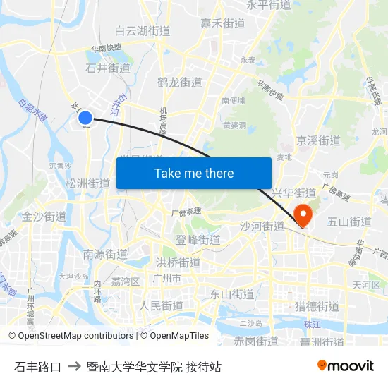 石丰路口 to 暨南大学华文学院 接待站 map