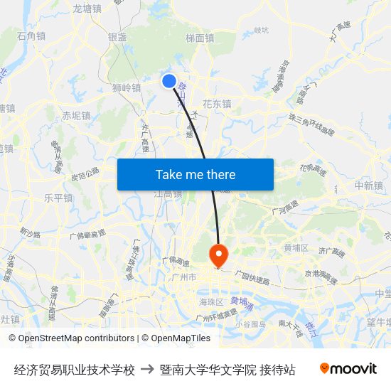 经济贸易职业技术学校 to 暨南大学华文学院 接待站 map