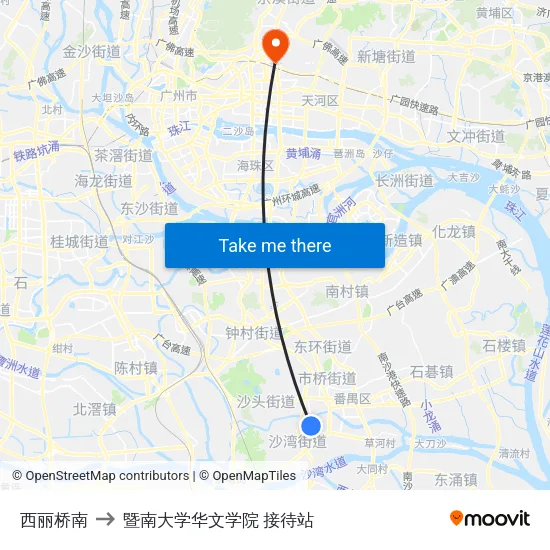 西丽桥南 to 暨南大学华文学院 接待站 map
