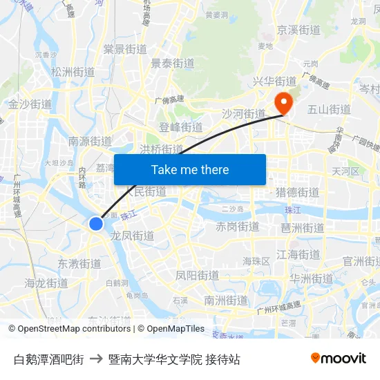 白鹅潭酒吧街 to 暨南大学华文学院 接待站 map