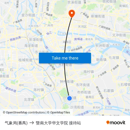 气象局(番禺) to 暨南大学华文学院 接待站 map