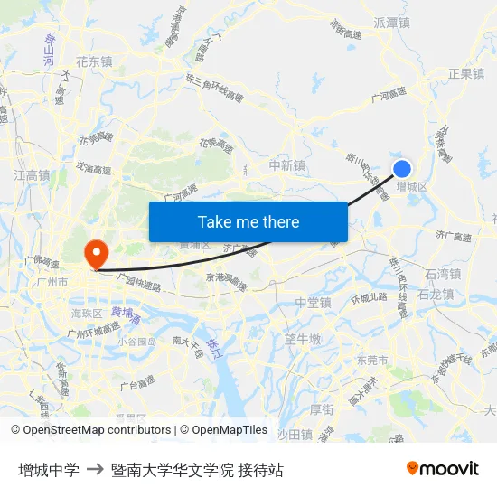 增城中学 to 暨南大学华文学院 接待站 map
