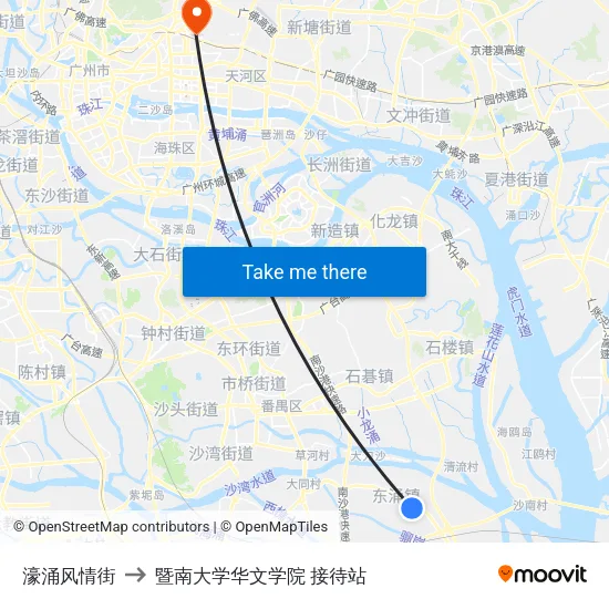 濠涌风情街 to 暨南大学华文学院 接待站 map