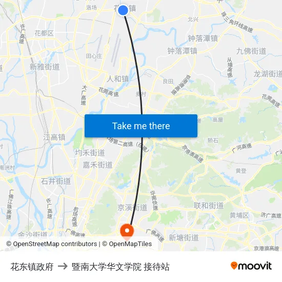 花东镇政府 to 暨南大学华文学院 接待站 map