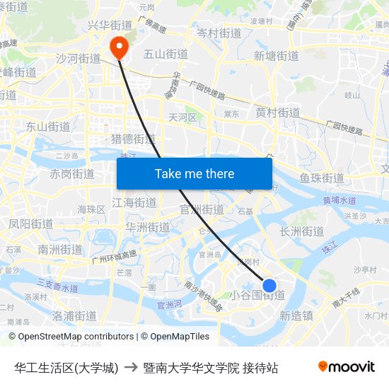 华工生活区(大学城) to 暨南大学华文学院 接待站 map