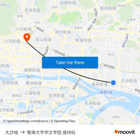 大沙地 to 暨南大学华文学院 接待站 map