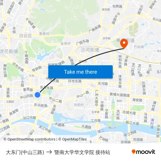 大东门(中山三路) to 暨南大学华文学院 接待站 map