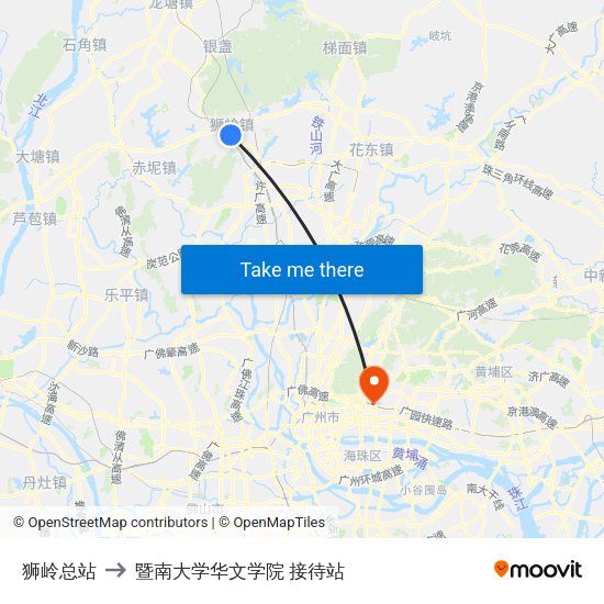 狮岭总站 to 暨南大学华文学院 接待站 map