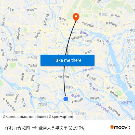 保利百合花园 to 暨南大学华文学院 接待站 map