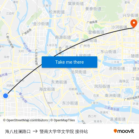 海八桂澜路口 to 暨南大学华文学院 接待站 map