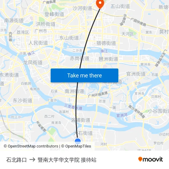 石北路口 to 暨南大学华文学院 接待站 map