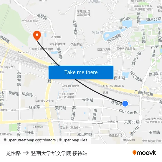 龙怡路 to 暨南大学华文学院 接待站 map