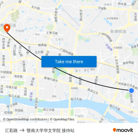 汇彩路 to 暨南大学华文学院 接待站 map