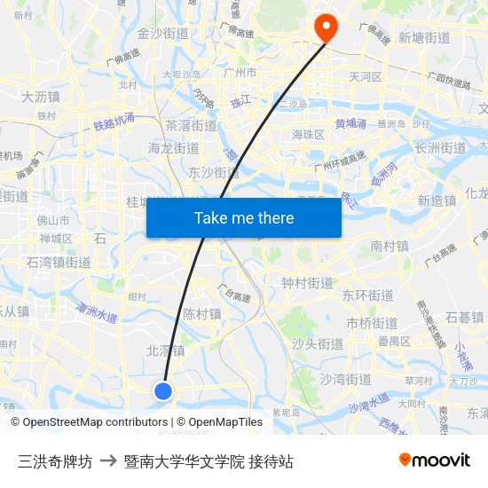 三洪奇牌坊 to 暨南大学华文学院 接待站 map