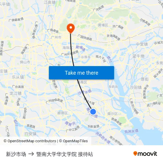 新沙市场 to 暨南大学华文学院 接待站 map