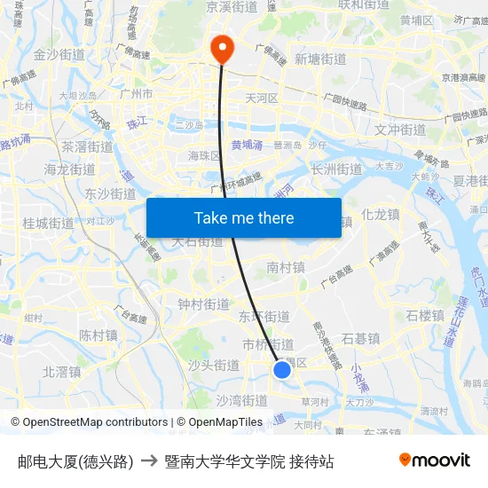 邮电大厦(德兴路) to 暨南大学华文学院 接待站 map