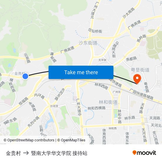 金贵村 to 暨南大学华文学院 接待站 map