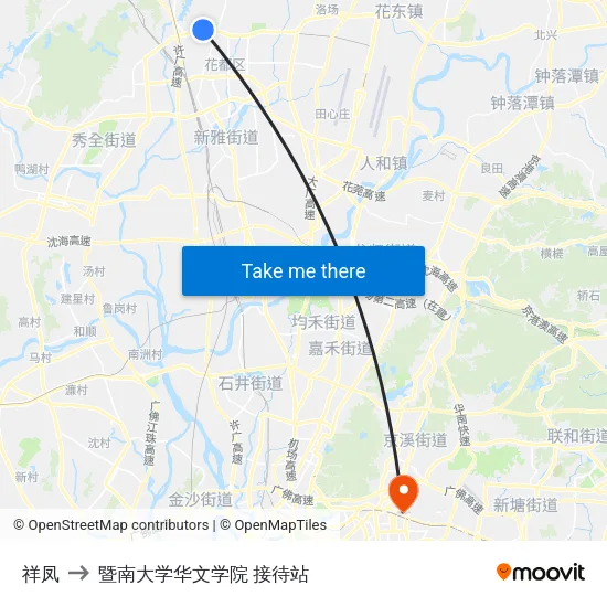 祥凤 to 暨南大学华文学院 接待站 map