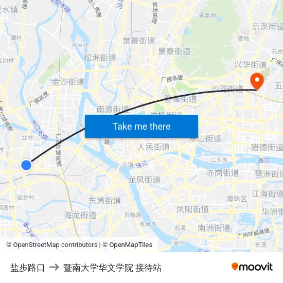 盐步路口 to 暨南大学华文学院 接待站 map