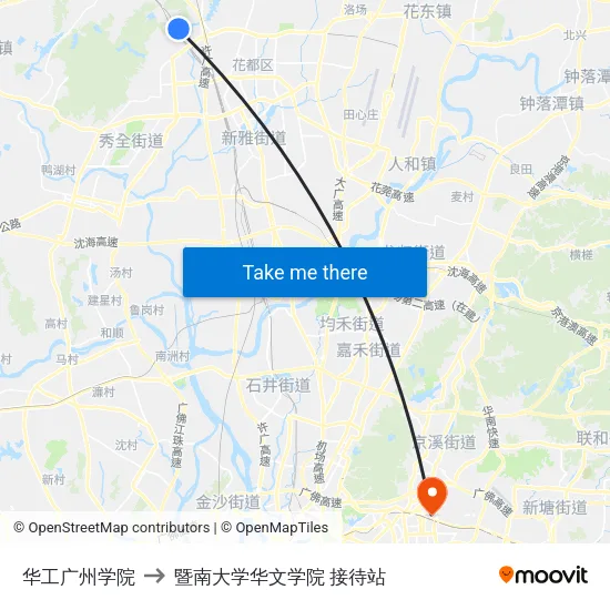 华工广州学院 to 暨南大学华文学院 接待站 map