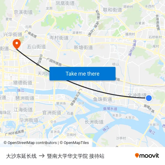 大沙东延长线 to 暨南大学华文学院 接待站 map