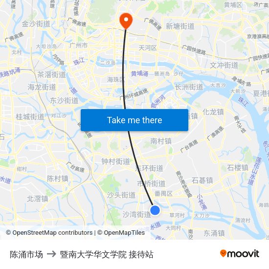 陈涌市场 to 暨南大学华文学院 接待站 map