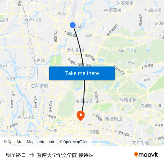 明星路口 to 暨南大学华文学院 接待站 map