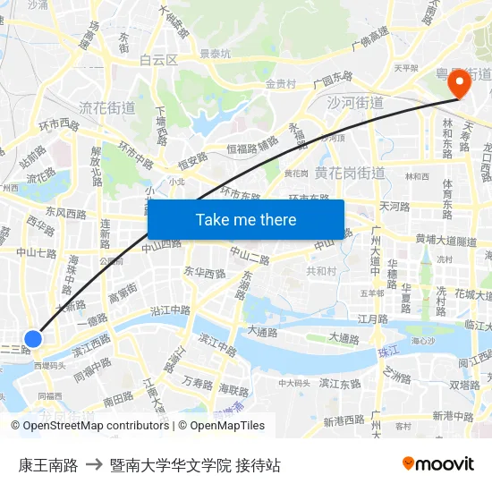 康王南路 to 暨南大学华文学院 接待站 map