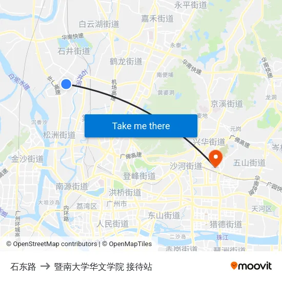 石东路 to 暨南大学华文学院 接待站 map