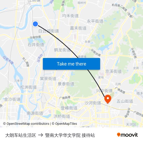 大朗车站生活区 to 暨南大学华文学院 接待站 map