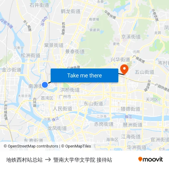 地铁西村站总站 to 暨南大学华文学院 接待站 map