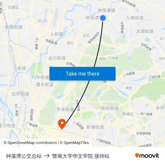 钟落潭公交总站 to 暨南大学华文学院 接待站 map