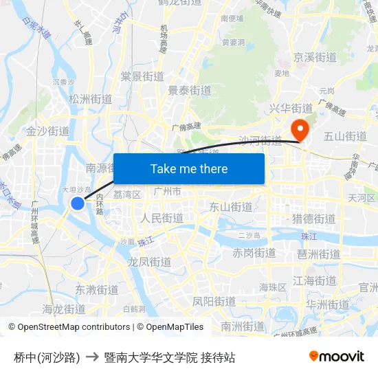 桥中(河沙路) to 暨南大学华文学院 接待站 map