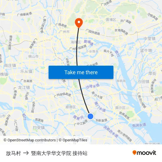 放马村 to 暨南大学华文学院 接待站 map