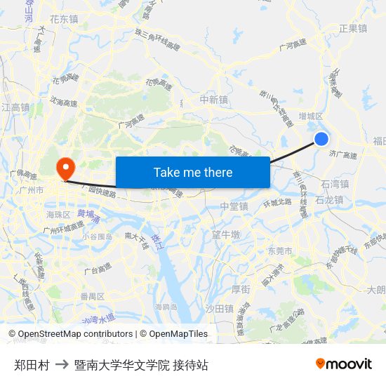 郑田村 to 暨南大学华文学院 接待站 map