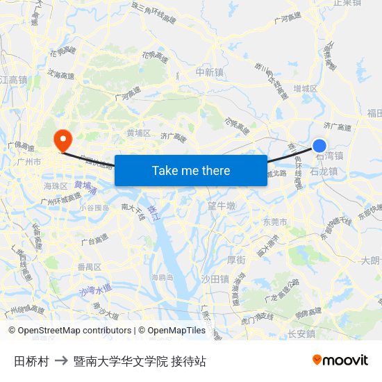 田桥村 to 暨南大学华文学院 接待站 map