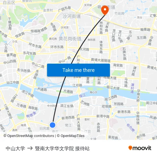 中山大学 to 暨南大学华文学院 接待站 map