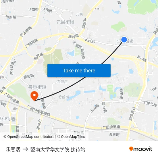 乐意居 to 暨南大学华文学院 接待站 map