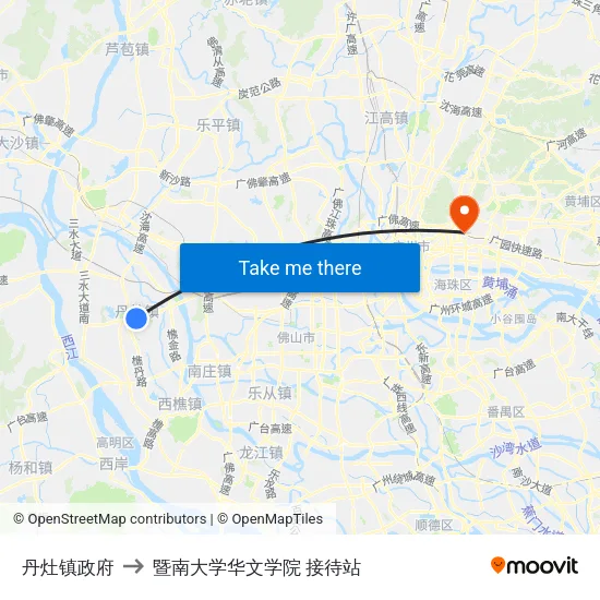 丹灶镇政府 to 暨南大学华文学院 接待站 map
