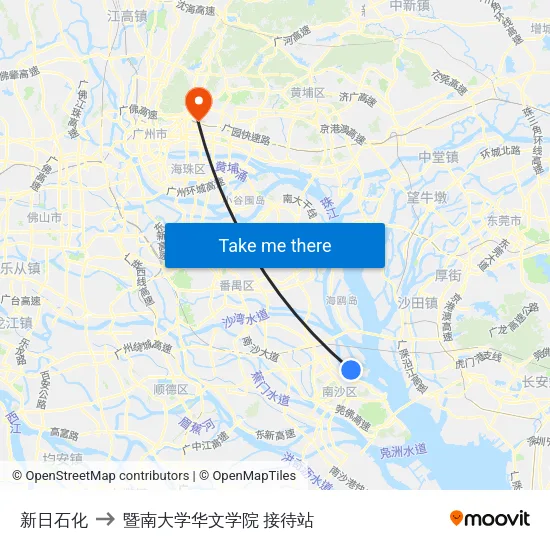 新日石化 to 暨南大学华文学院 接待站 map
