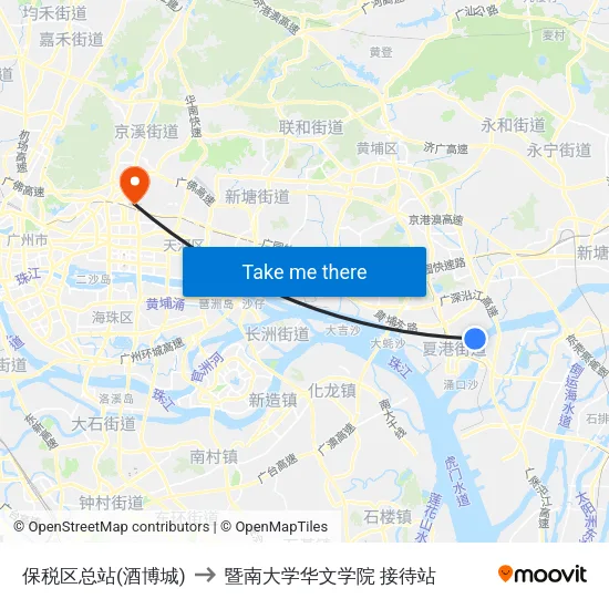 保税区总站(酒博城) to 暨南大学华文学院 接待站 map