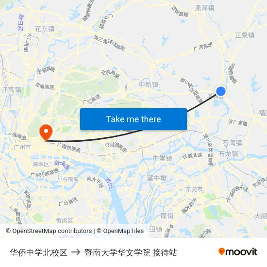 华侨中学北校区 to 暨南大学华文学院 接待站 map