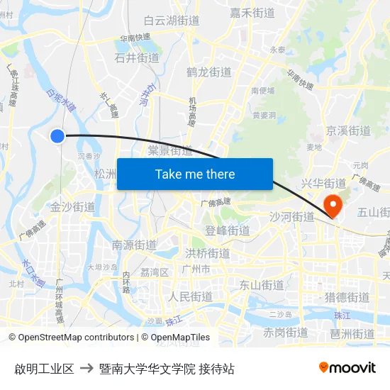 啟明工业区 to 暨南大学华文学院 接待站 map