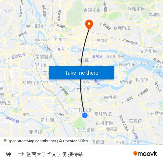 钟一 to 暨南大学华文学院 接待站 map