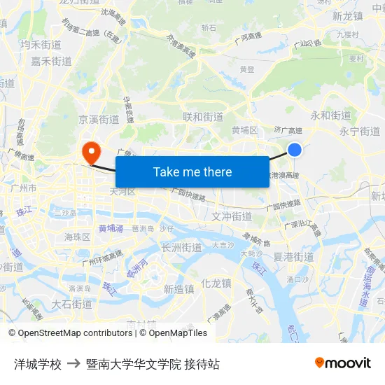洋城学校 to 暨南大学华文学院 接待站 map