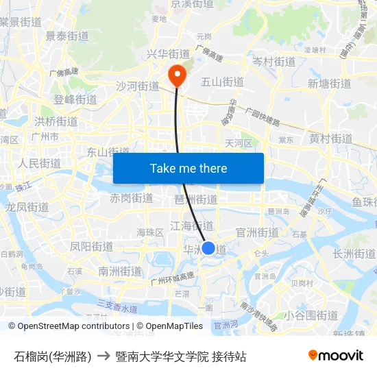 石榴岗(华洲路) to 暨南大学华文学院 接待站 map